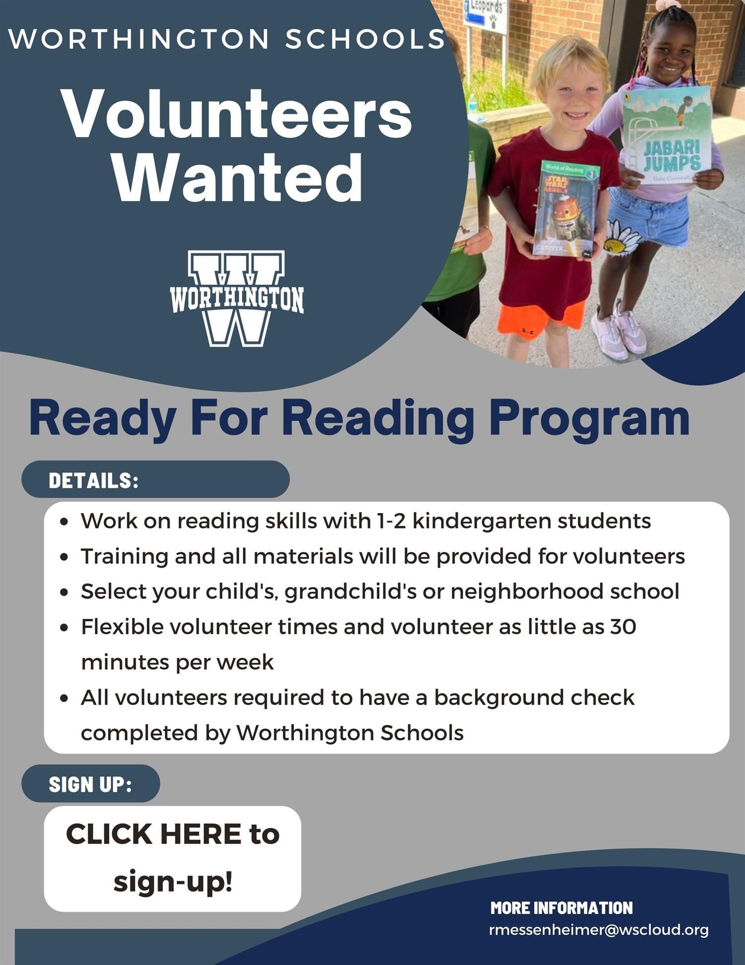 Sign up as a volunteer for the Ready to Read program